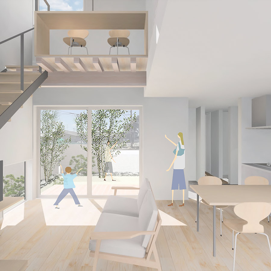 吹き抜けがひろげる、のびやかな開放感